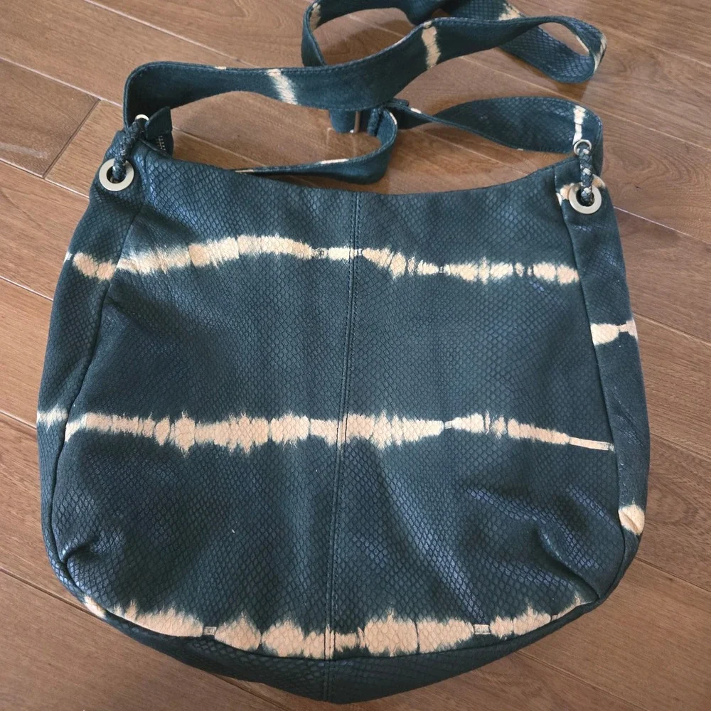 Banana Republic Teal Tie Dye Snakeskin Lamb Leather Hobo Crossbody Bag Boho
